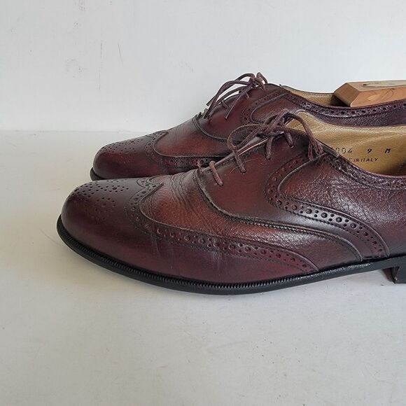 Stamati Mastroianni Shoes Men's 9M Burgundy Maroon Hand Made Italy Wingtips - Picture 12 of 16